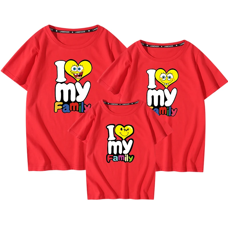 

Футболки с надписью «I Love My Family», симпатичные, с рисунками, одежда для мужчин, женщин, детей, летние одинаковые наряды для всей семьи комплект ...