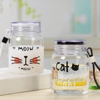 cute cartoon glass cup with cover glass water bottle portable design children water bottle kids gift