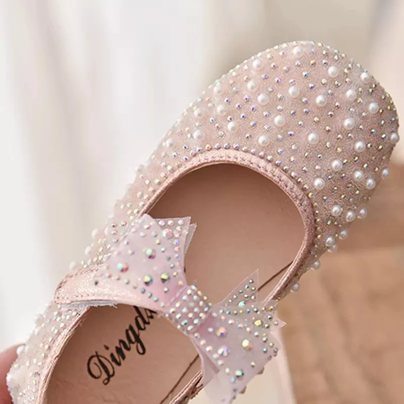 

New Girls Single Princess Shoes Pearl Shallow Children's Flat Shose Kid Baby Bowknot Shoes 2021 Spring Autumn B207