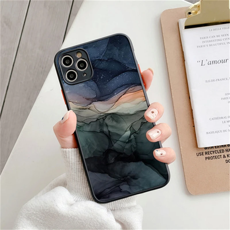 Fashion Marble Pattern Matte Case For iPhone 13 12 11 14Pro Max 7 8 Plus XS Max XR X 12 Mini SE20 Lunar Surface Shockproof Cover