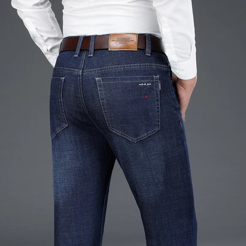 Men's Business Jeans Spring New Cotton Elastic Soft Men's Denim Trousers Fashion Loose High-Waist Straight-Leg Casual Pants