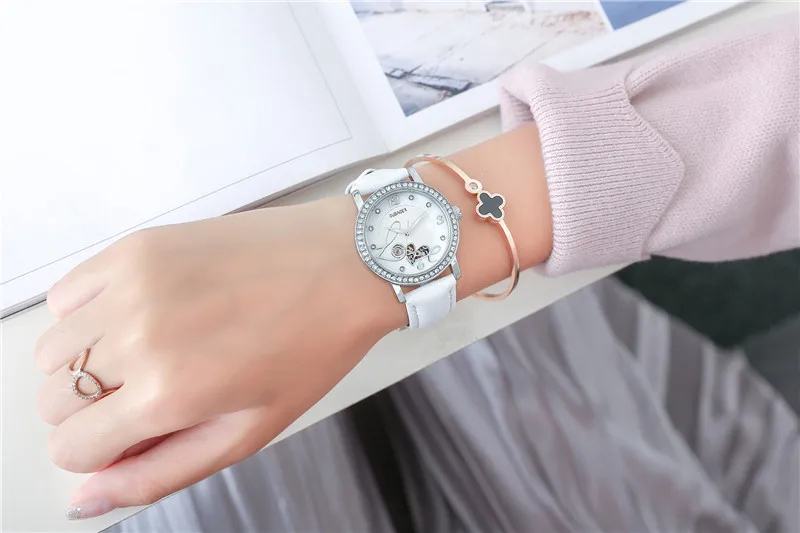 Relogio feminino, OUBAOER, автоматические механические часы для женщин, модные, стразы, полый дизайн, часы с кожаным ремешком, водонепроницаемые часы