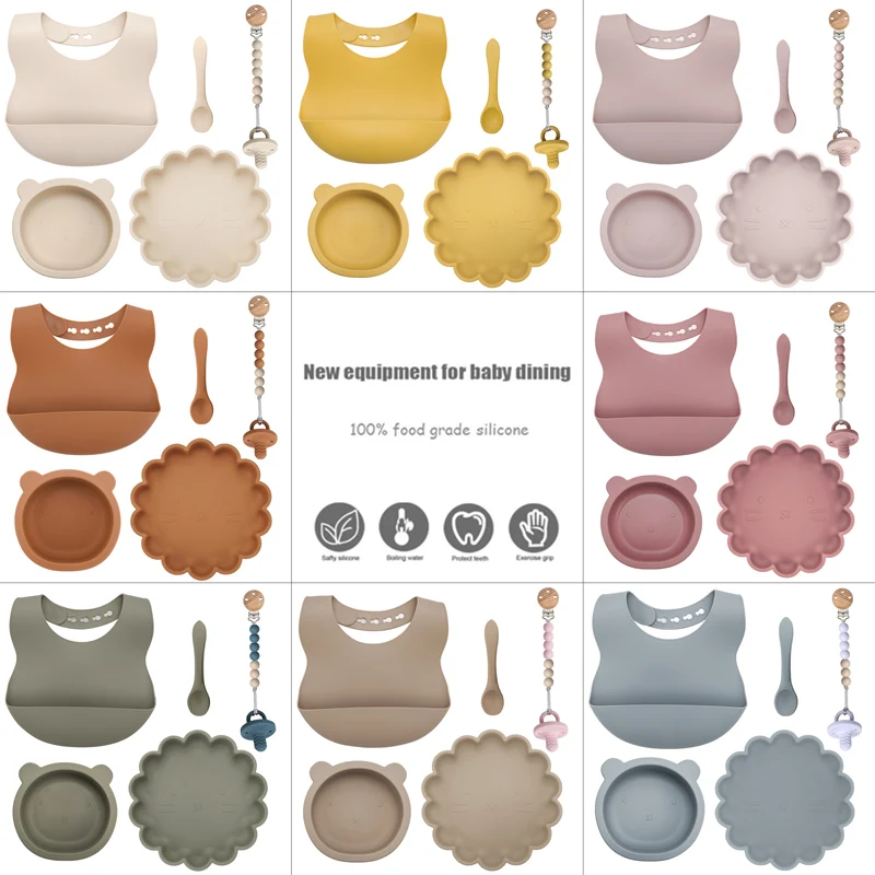 

Newborn Accessories Children's Tableware Feeding Bibs Dinner Plate Training Spoon Pacifier Holder Nipple Teether Toys Baby Stuff