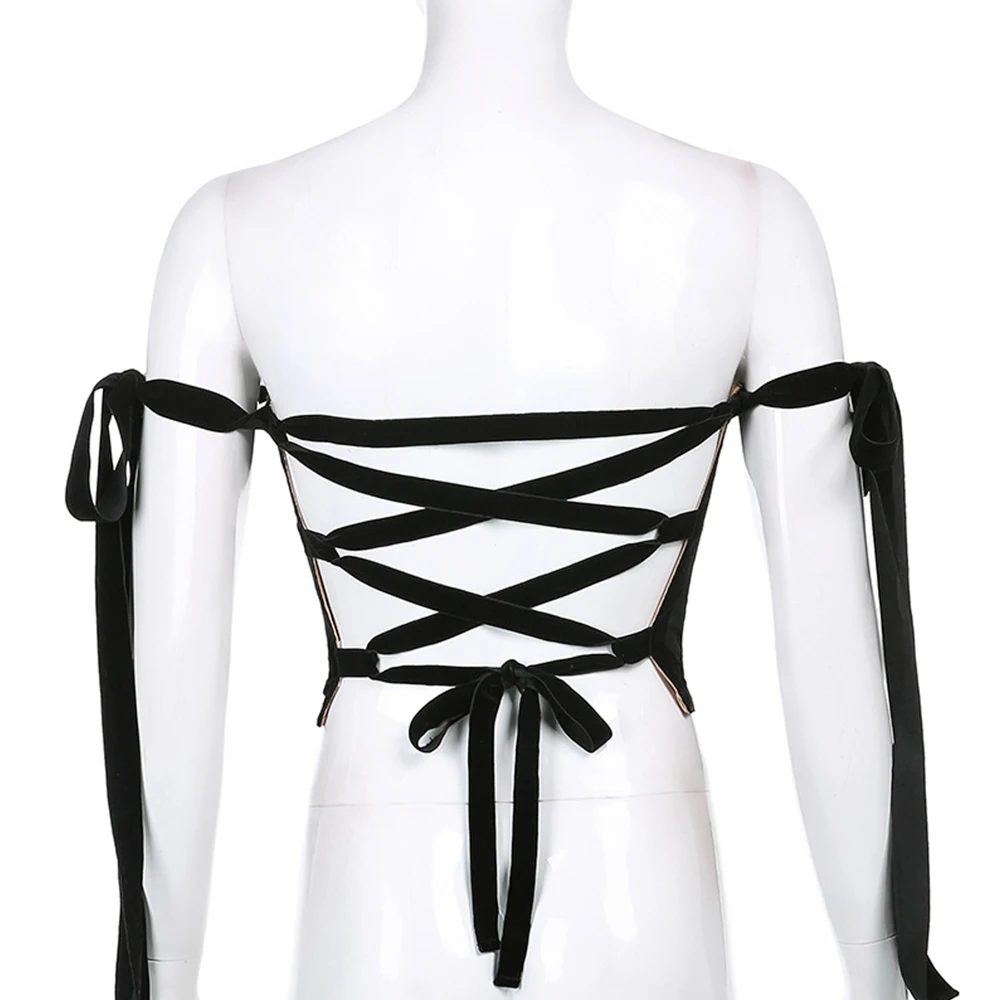 

Missnight Black Tube Top Bandage Patchwork Top Vintage Punk Crop Tank Top Sleeveless Cami Top Backless Streetwear Party 2021