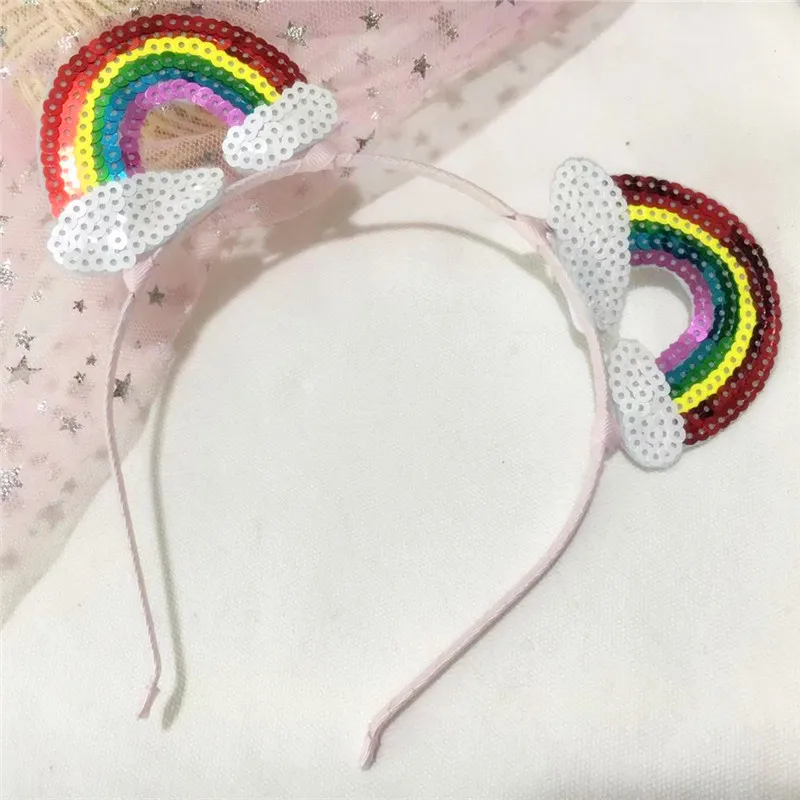 

12pcs Fashion Glitter Rainbow Sequin Cat Ears Hairbands Cute Animal Ears Headbands Princess Headwear Boutique Hair Accessories