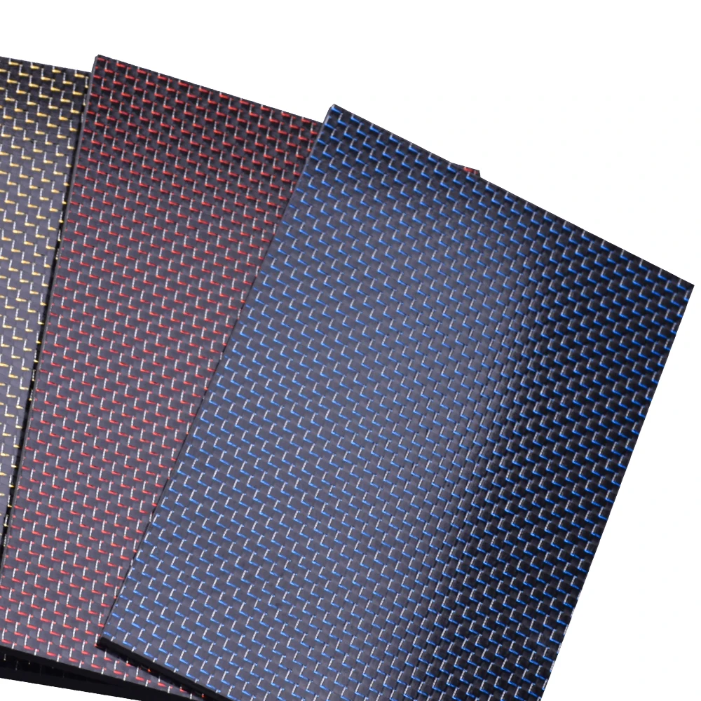 Hoja de fibra de carbono de Color 3K, 400x500mm, mate, liso, brillante, espesor 0,5-2,5mm, 100% laminado de alta temperatura, oro, azul, plata, Rojo-5