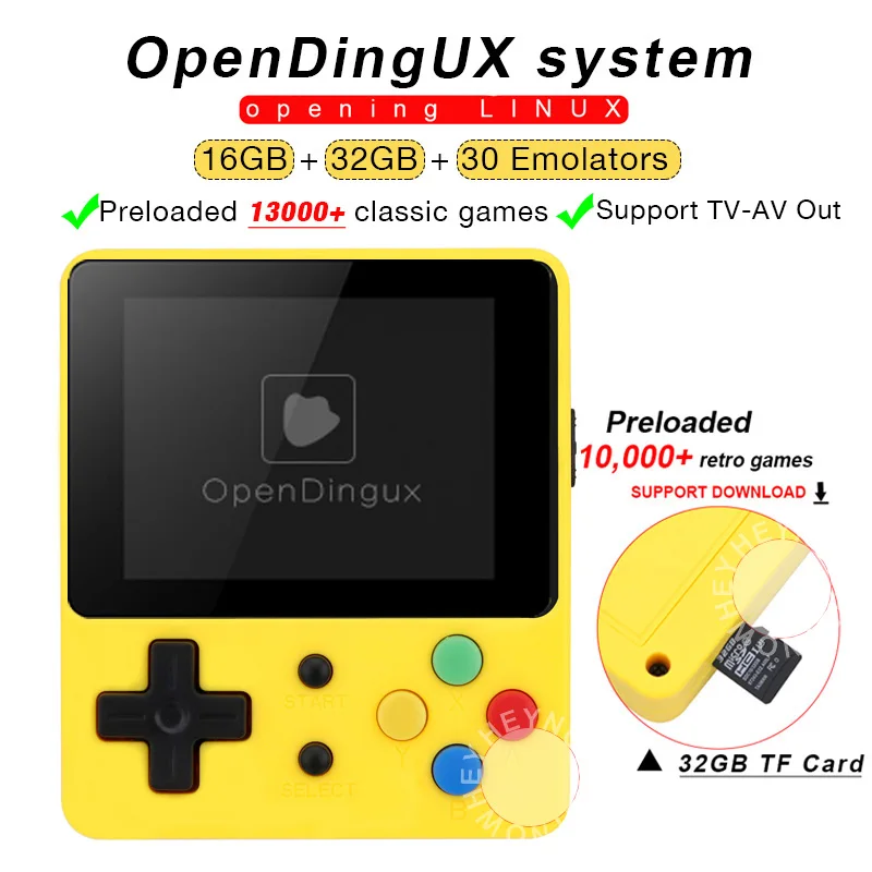 yellow with 32gb TF Открывающаяся Linux Ретро игровая консоль 2,6 дюймов LDK ностальгические Детские ретро игры мини Семейные ТВ Видео консоли мини портативный плеер - Цвет: yellow with 32gb TF