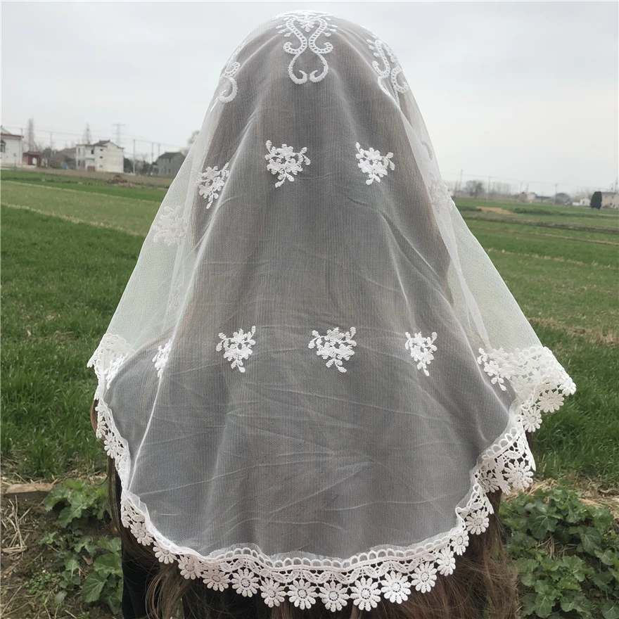 Белая женская кружевная католическая вуаль Mantillas для церковного покрытия головы