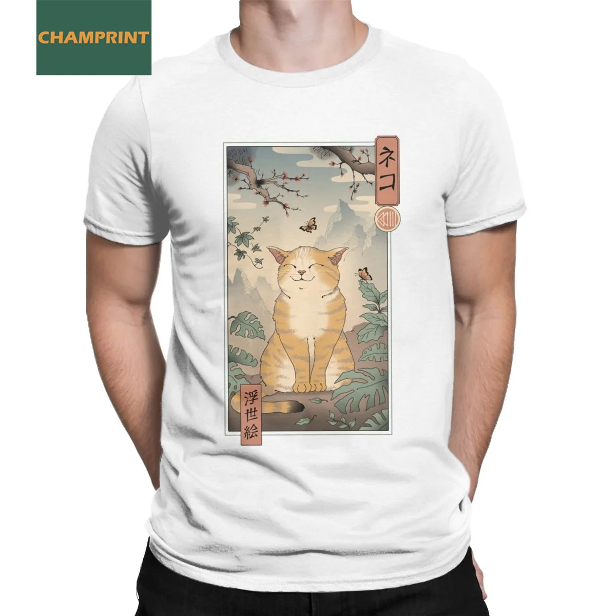 Men&#39;s Edo Cat Ukiyo-E T Shirt Pure Cotton Clothing Vintage Short Sleeve Round Neck Tee Shirt Plus Size T-Shirts