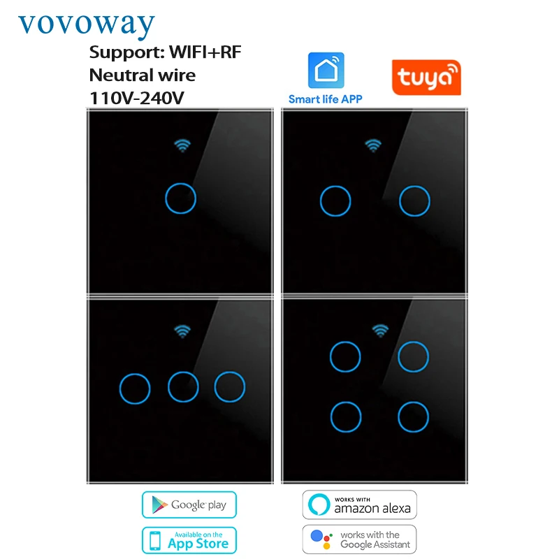 

Wifi smart touch switch Network app RF433 remote Alexa Google voice control EU/UK standard Neutral wire 1way Wall light switch