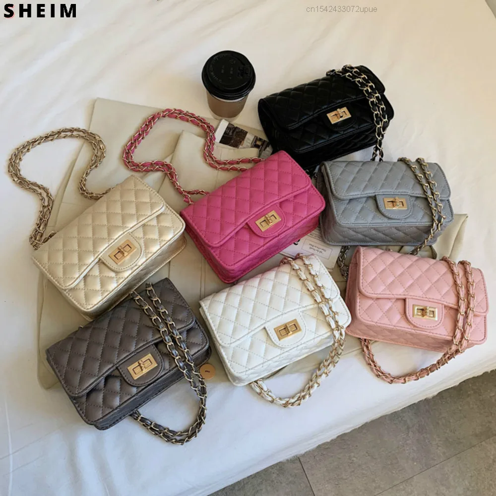 

Luxury Diamond Lattice Shoulder Women Bag Elegant Black Pu Leather Messenger Female Flap Quilted Chain Crossbody Handbag Luxury
