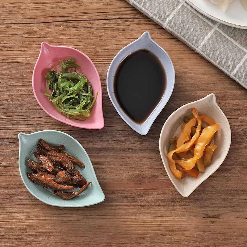 

4 Pieces/set of Home Kitchen Wheat Straw Seasoning Dish Creative Plastic Leaf-shaped Pickle Tableware Dipping Snack Dish