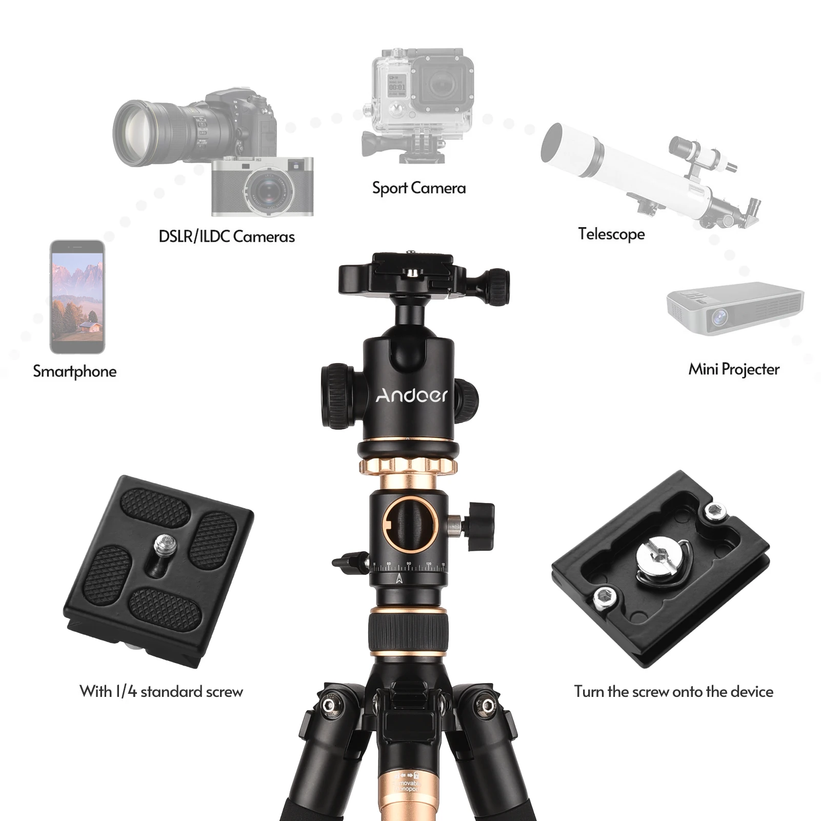 Штатив Andoer для Профессиональной Фотокамеры TTT-011 см горизонтальный штатив из