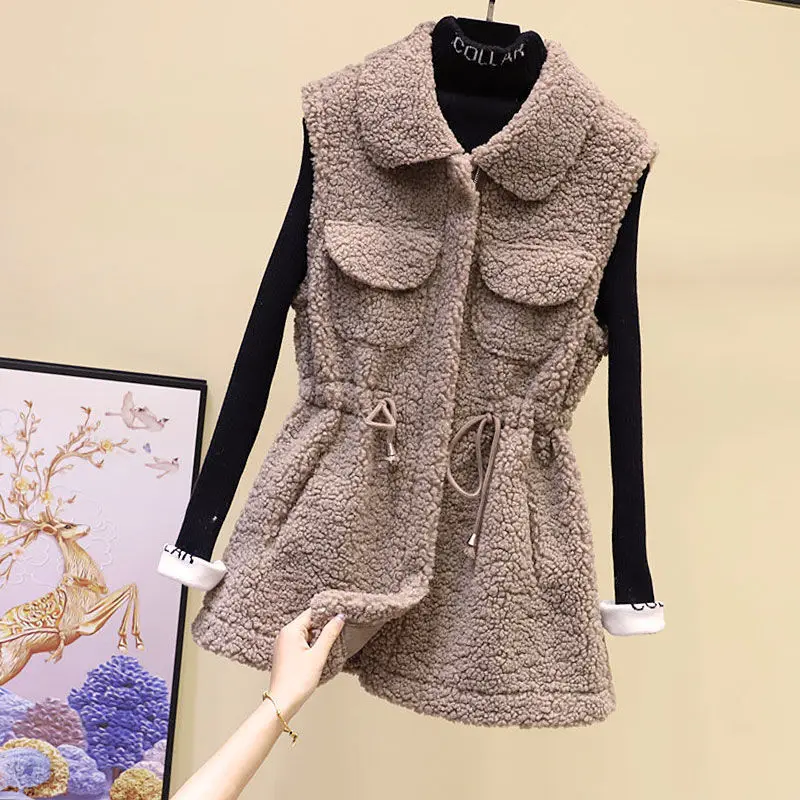 

Autumn Winter Korean Style Vest Waistcoat 2021 Women's Faux Lamb Fur Coat Oversized Fashion Sleeveless Ladies Furry Vest Jacket