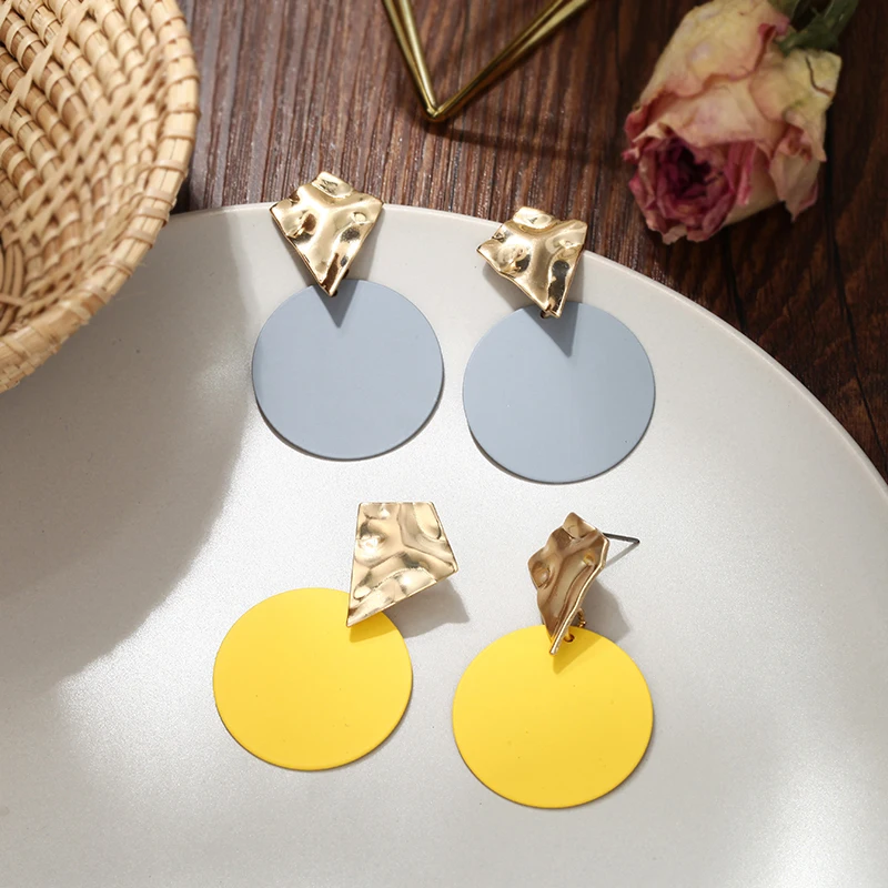 Новинка 2019 Корейская версия металлических сережек модные женские цветные