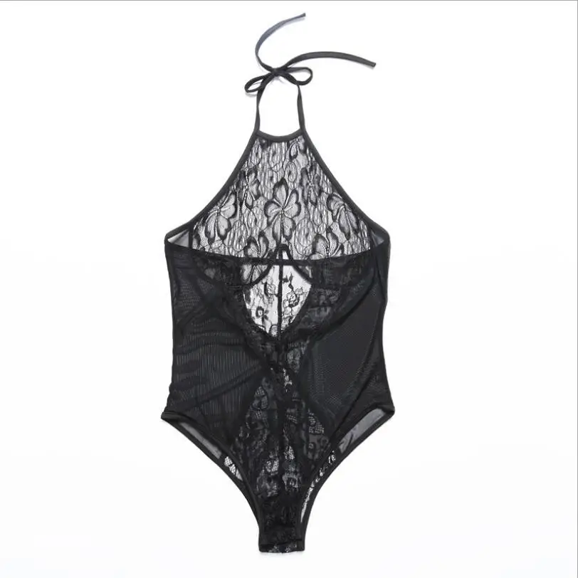 

2021 Sexy Lingerie Women Sexy Halter One-piece Lace See-through Underwear Bodysuit Sexy Lace Bodysuit p311