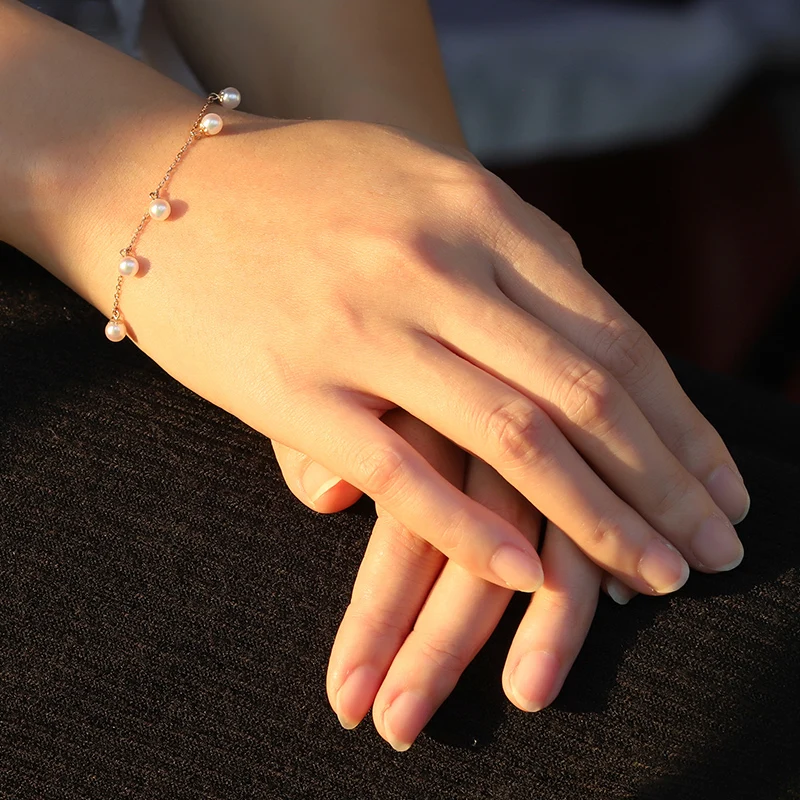 

18K Solid Yellow Real Gold Jewelry (AU750) Women Single Grain Pearl Bracelet Chain Natural Sea Pearl Beads Fashion Lady