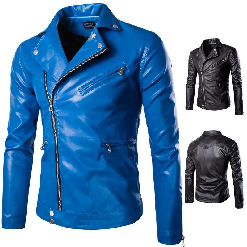 

New motorcycle PU leather male personality zipper leather jacket,fashion youth cycling jacket large size solid color jacket male