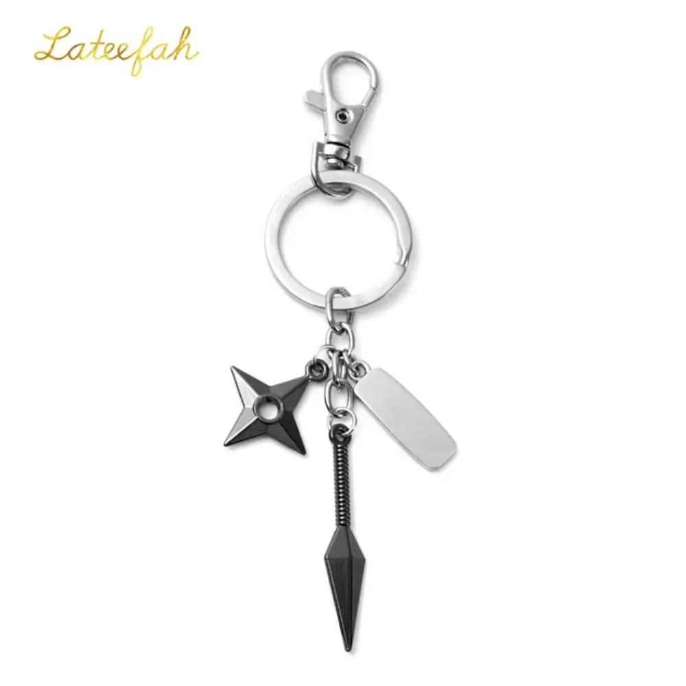 

Naruto Keychain Sasuke Uchiha Kunai Dart Weapon Konoha Logo Key Chain Key Ring Figure for Men Black Keyring Gift