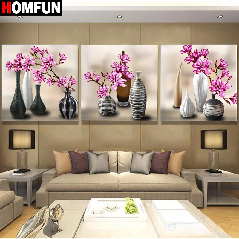 HOMFUN 3 шт. полный квадратный/круглый дрель 5D DIY алмазная живопись &quotЦветок
