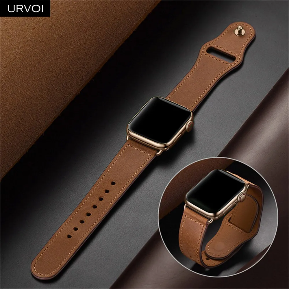 URVOI ремешок для apple watch серии 5/4 3, 2, 1, ремешок для наручных часов iWatch, большие размеры 40-44 мм спортивный ремешок из натуральной кожи Swift Pin& tuck ручной работы