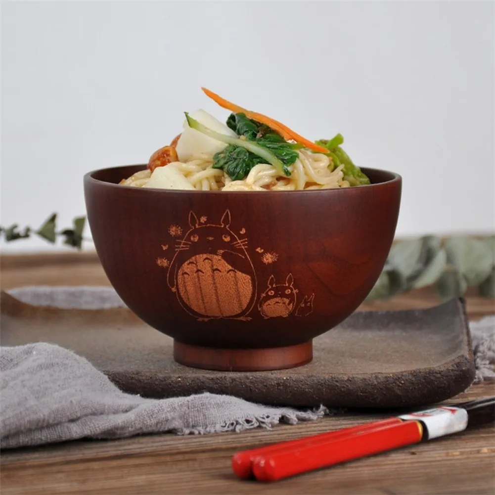 1PC Japanese Style Wooden Bowl Cartoon Totoro Soup Salad Rice Noodle Bowls Natural Jujube Kids Original Wood Tableware | Дом и сад