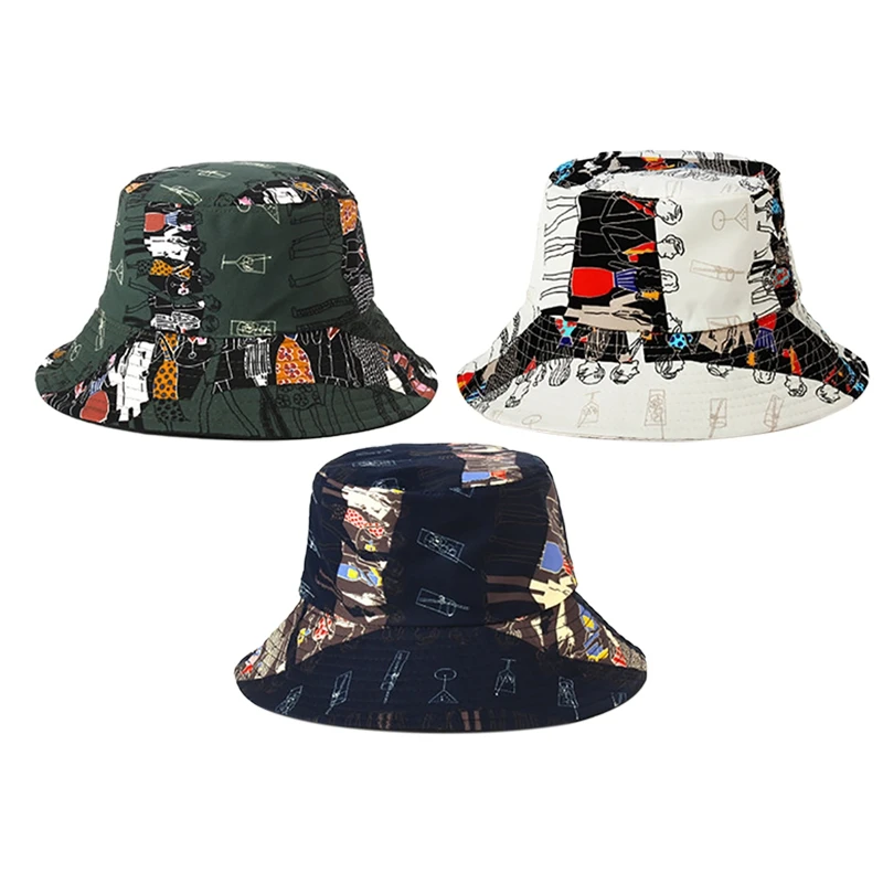 

Graffiti Printed Double-Sided Bucket Hat Men And Women Fisherman Hat Outdoor Hiking Fisherman Hat Fishing Hat Wild Basin Hat Sun