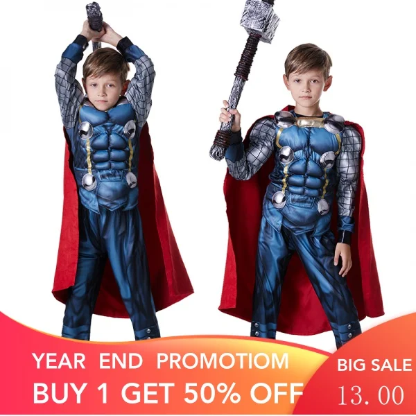 

Disney Children's Day Christmas Thor Costume Role Play Cosplay Masquerade Movie Muscle Clothes Hammer Clothing