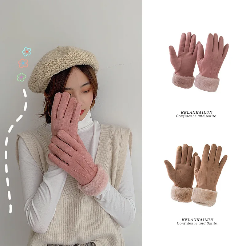 MIARA. L перчатки зимние женские плюс бархат езда оленьей кожи сенсорный экран