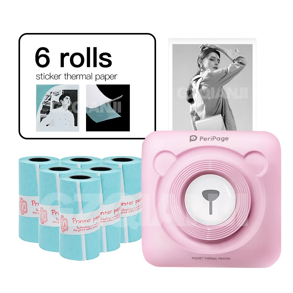 PK-Sticker-6Roll Мини POS Портативный Карманный Принтер Мобильный Тепловой Bluetooth 58 мм Мини Беспроводной POS Тепловой Фотопринтер для Android iOS Телефон - Цвет: PK-Sticker-6Roll