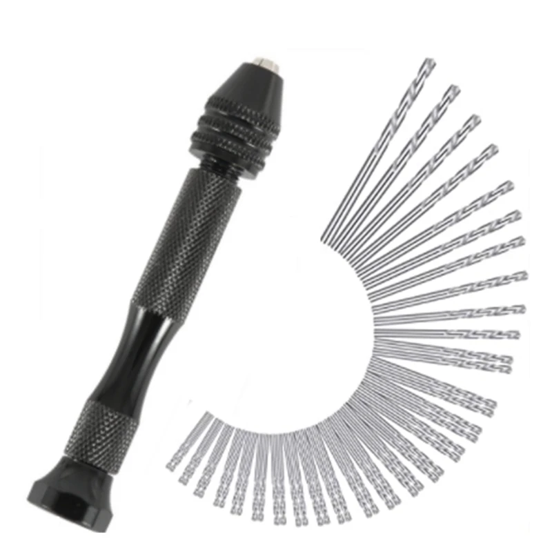 

47 Pcs Hand Drill Set, Pin Vise Hand Drill And 46 Pcs Mini Twist Drill Bits For Drilling Tool DIY Mold Pendant Making