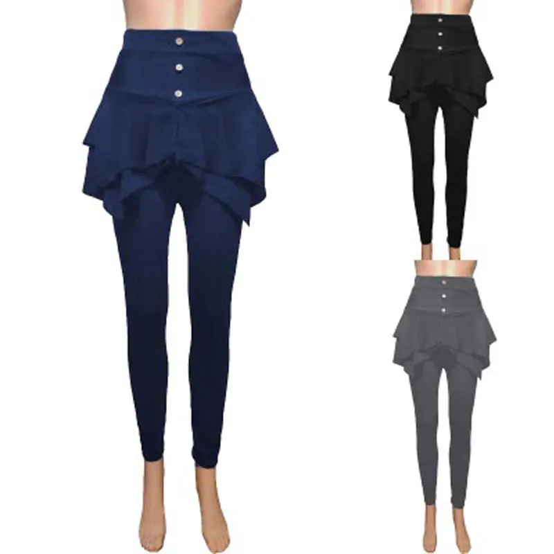 2020 latest European and American casual solid color slim three button leggings skirt trouser