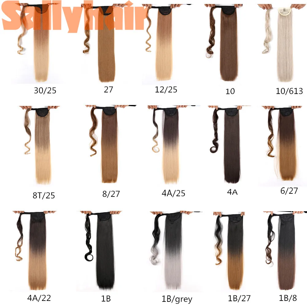 Sallyhair 22Inches Long Straight Wrap Velcro Clip In Ponytail Hair Extensions Heat Resistant Synthetic Pony Tail Fake | Шиньоны и
