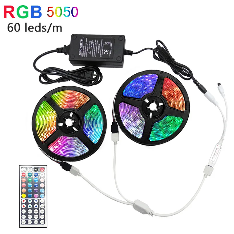 RGB LED Strip 5M 10M 15M Led Light Tape 5050 SMD 2835 DC 12V Waterproof lamp diode Ribbon Flexible Controller+Adapter EU|Светодиодные