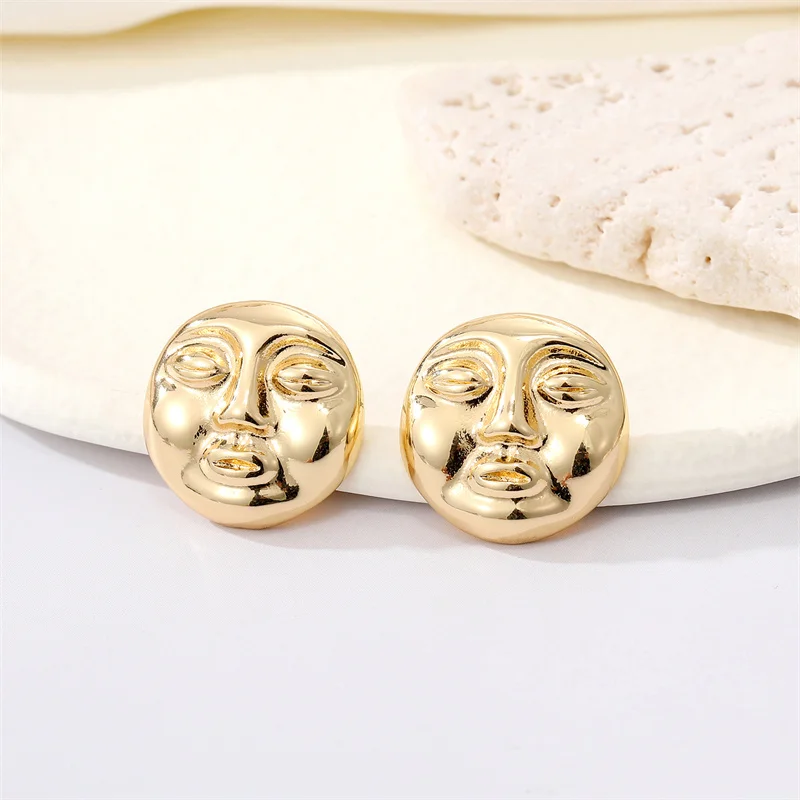 

1 пара необычных индивидуальных блесток золотого сплава в стиле хип-хоп трехмерные круглые серьги-выражения ювелирные изделия в подарок