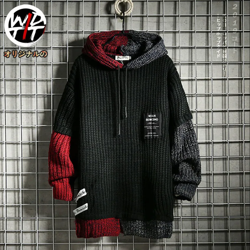 Patchwork New Winter Mens Pullover Knit Sweater Hip Hop Embroidery Crewneck Knitwear Sweater Tops
