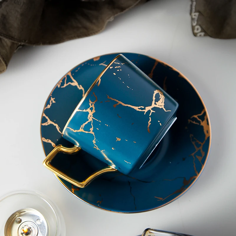 

Coffee cup tableware home ceramic Black tea cup and saucer creative marble pattern coffee cup and saucer set sent spoon