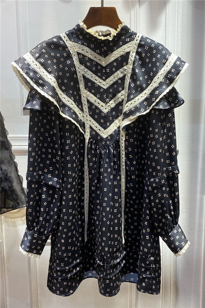 

women' elegant dress European women's spring 2021 new floral print French retro cloak style silk dress