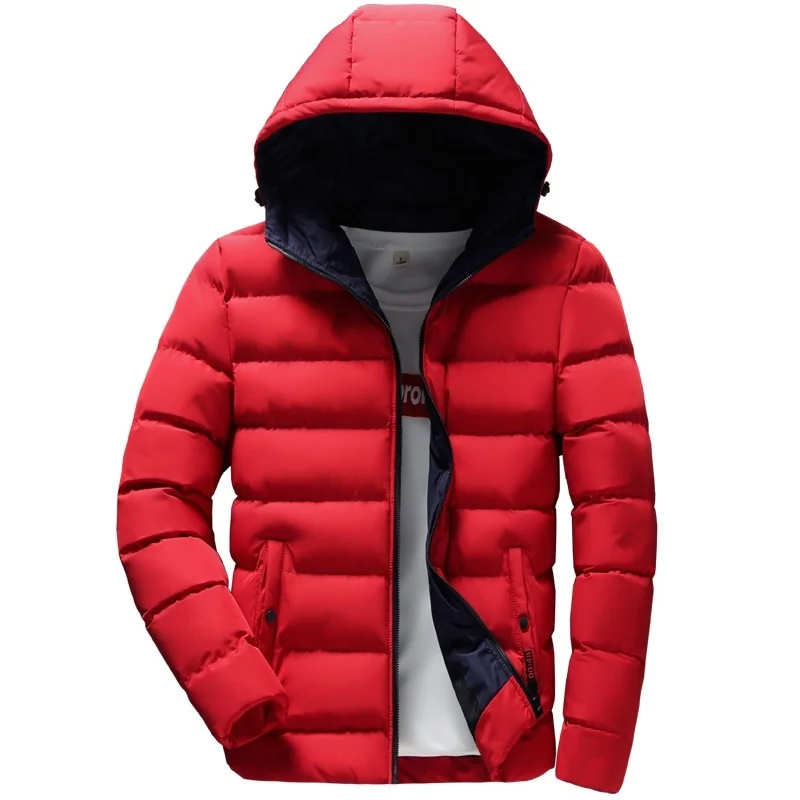 

2019 winter new men's medium and long cotton padded jaet with hooded and thiened solid color cotton padded jaet
