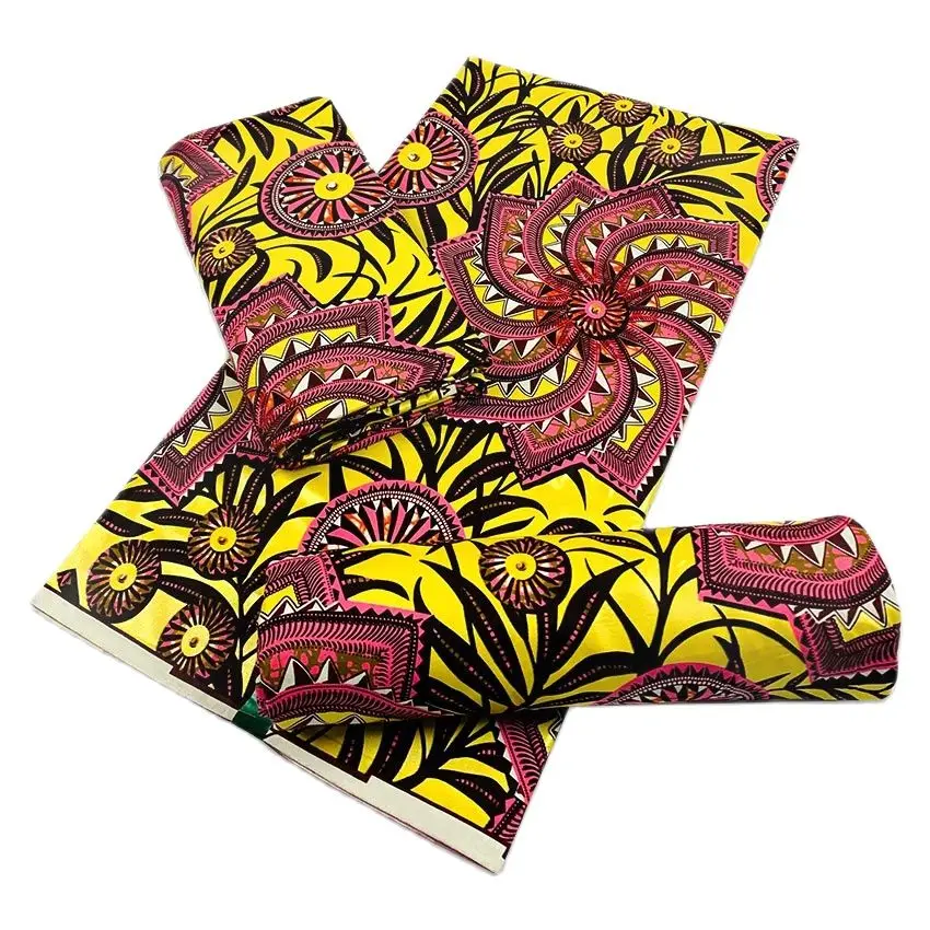 

New Nigerian African Wax Fabrics Cotton Print Wrap Batik Ankara High Quality Original Pagne Veritable Golden Material Stuff