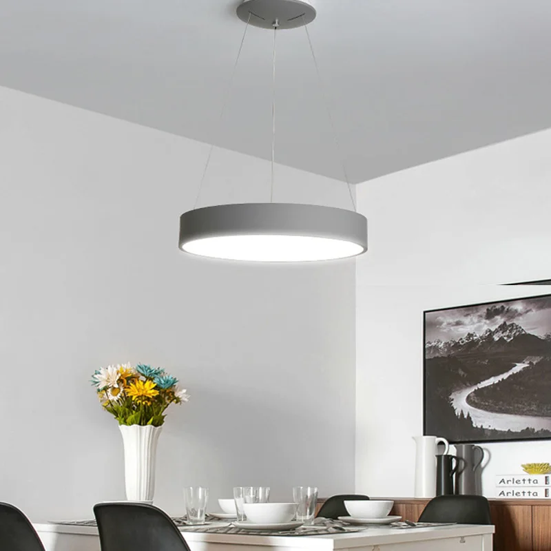 Lámpara colgante en forma de círculo gris, luces colgantes modernas para decoración de comedor, sala de estar, dormitorio o restaurante