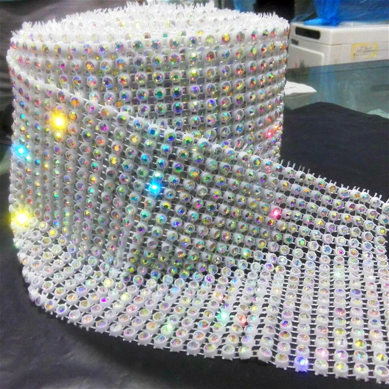 24 ряда кристаллическая Алмазная сетка обрезка Ab цветные стразы каменная