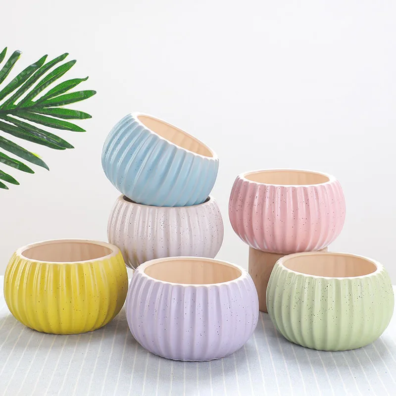 

Korean Ins Macaron Sand Glaze Ceramic Flower Pot Creative Desktop Succulent Green Plants Basin Home Balcony Creative Gardening
