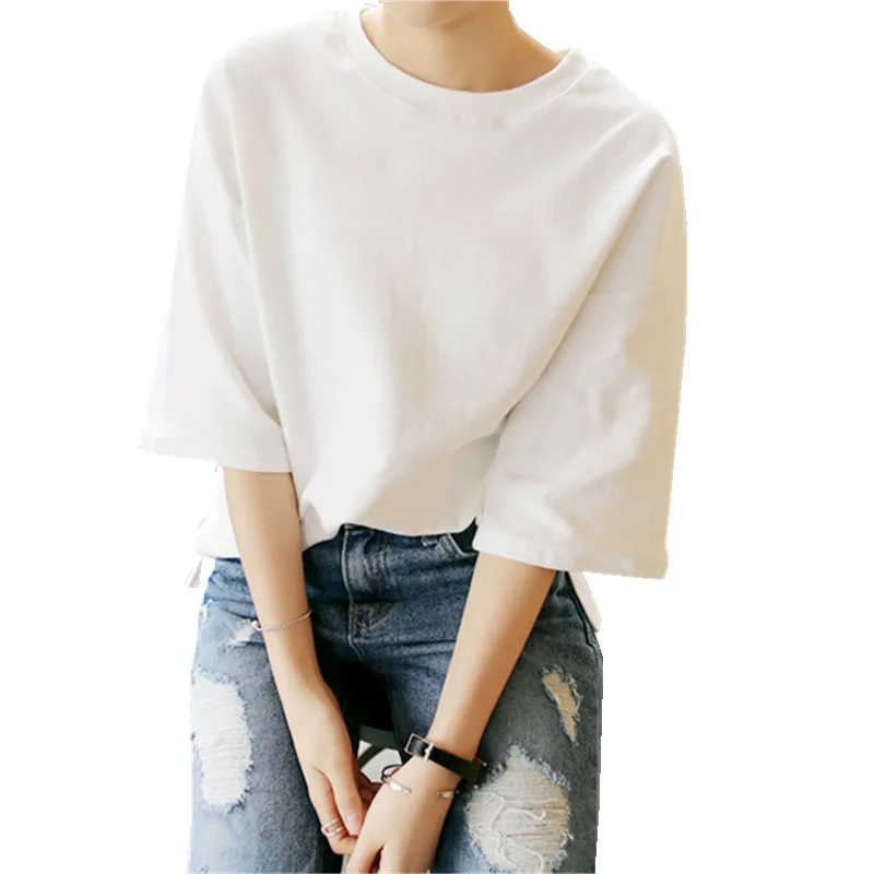 Белая женская футболка с коротким рукавом свободного покроя новинка 2019