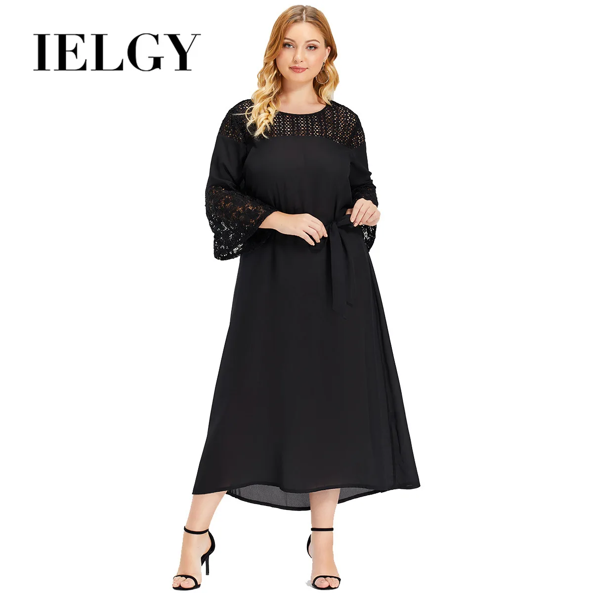 

IELGY Spring plus size dress solid black