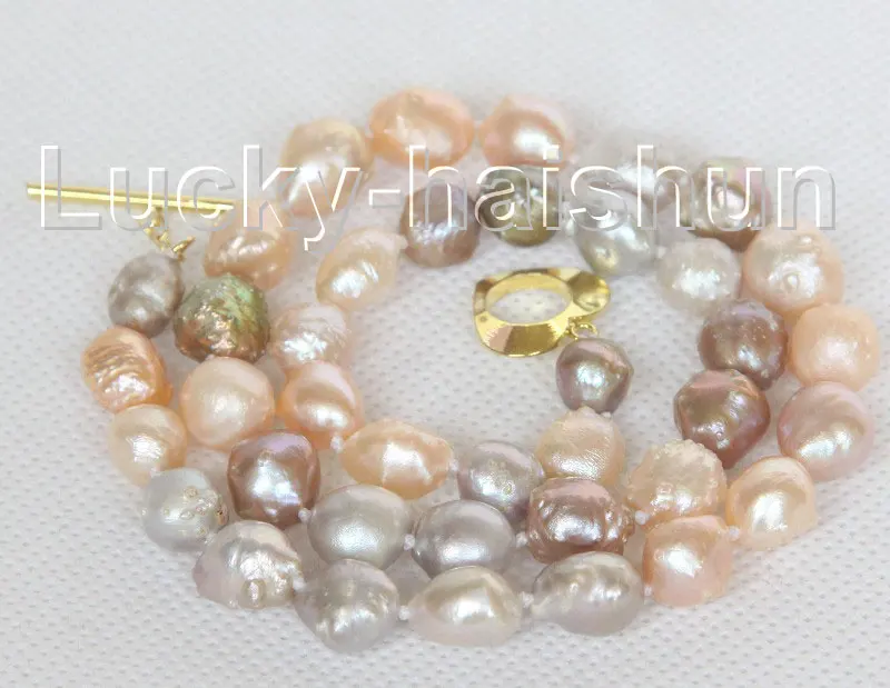 

natural bleb Baroque 17" 10mm Multicolor Reborn keshi pearls necklace j10560