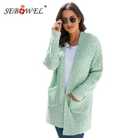 sebowel womans popcorn knit long cardigan sweater knitwear coat with pockets female loose cardigans new 2020 autumn winter