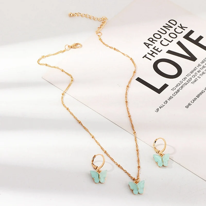 Новый 2021 натуральный камень смола бабочка комплект ювелирных изделий вставки