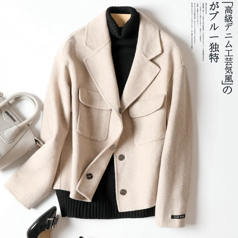 

Two-sided cashmere coat South Korea high-end handmade wool coat short women 2020 autumn and winter new thin