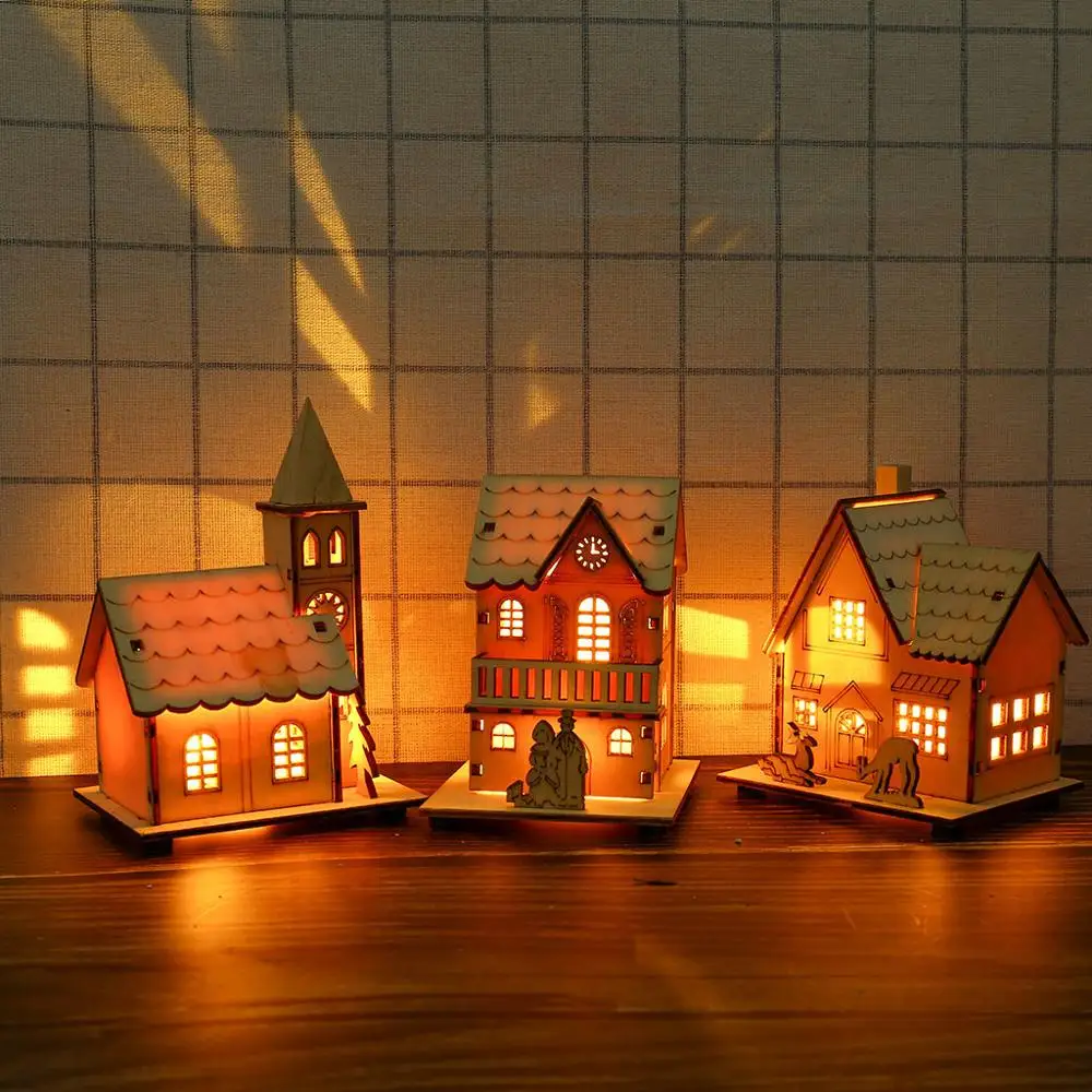 2 шт. свечение кабины кулон Рождество деревянные светодиодные дом со